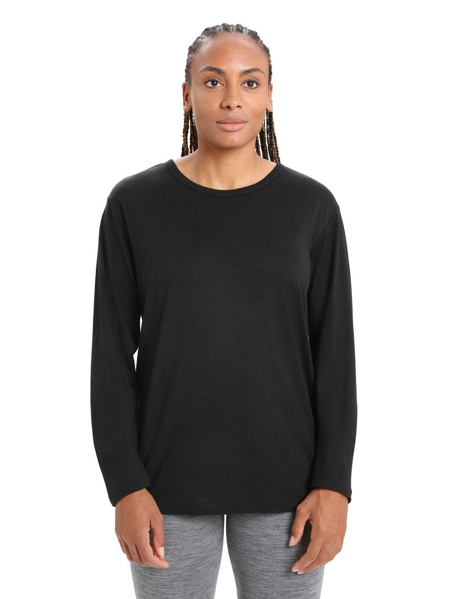 Women\'s Icebreaker Merino Granary T-Shirt Long Sleeve Black | CA 1308ILHS